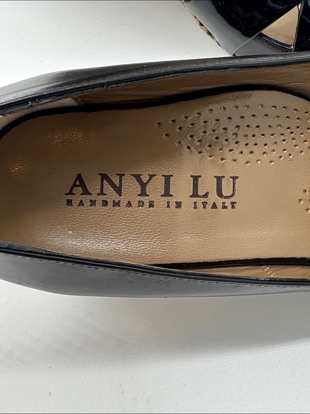Anyi Lu black leather peep toe wedge heels - Picture 8 of 10